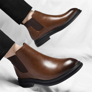 皮靴百搭加绒男靴 西装 真皮切尔西靴男士 复古马丁靴英伦风商务正装