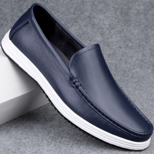 男乐福鞋 头层牛皮男鞋 真皮豆豆鞋 休闲皮鞋 软底一脚蹬透气英伦男士