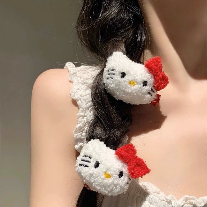 卡通hellokitty凯蒂猫发圈可爱甜美毛绒公仔发绳大肠发圈头绳发饰