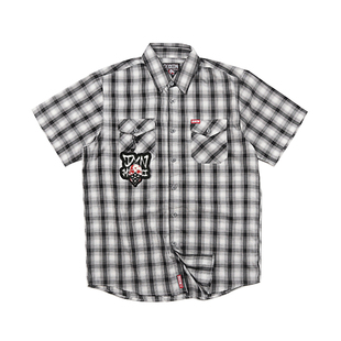 hiphop奇卡洛chicano黑白格子竹面料oversize格子大码短工装衬衫