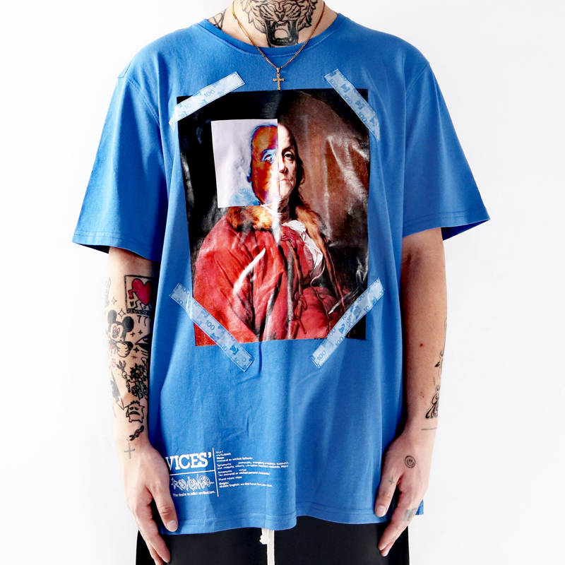 死飞滑板潮牌hiphop恶搞总统夏季青年宽松复古印花大码短袖T恤tee
