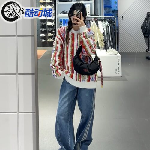 阿迪达斯三叶草针织运动宽松毛衣