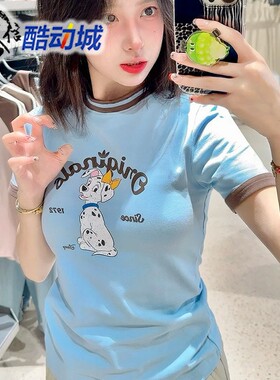 阿迪达斯三叶草女子斑点狗联名纯棉透气运动休闲T恤KG6697 KG6696
