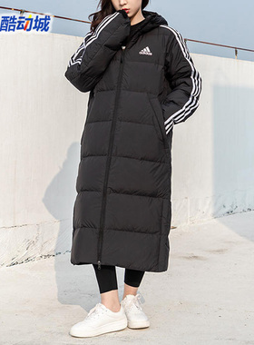 阿迪达斯棉服男女款过膝长款保暖防风连帽运动羽绒服 IT8714 8715