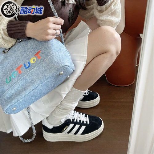 阿迪达斯三叶草女系带增高T头鞋