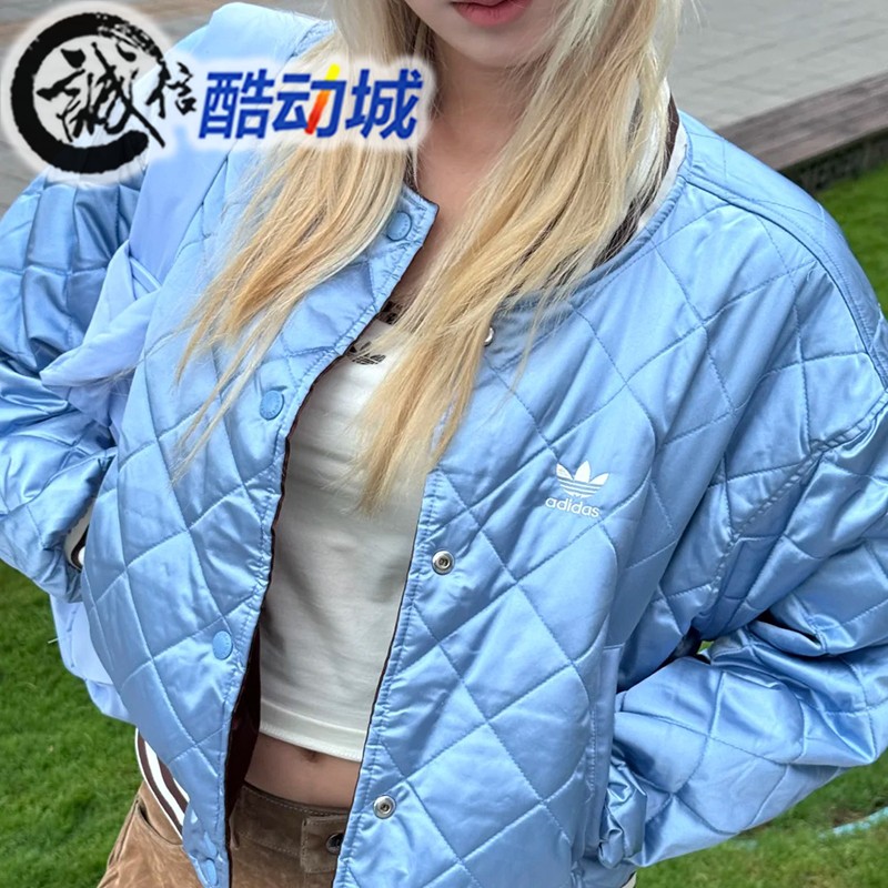 阿迪达斯三叶草女子双面穿保暖短款运动休闲棉服 KC5815 KC5814