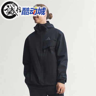 阿迪达斯男子2026新款户外防风防水透湿耐磨运动连帽冲锋衣JY4118