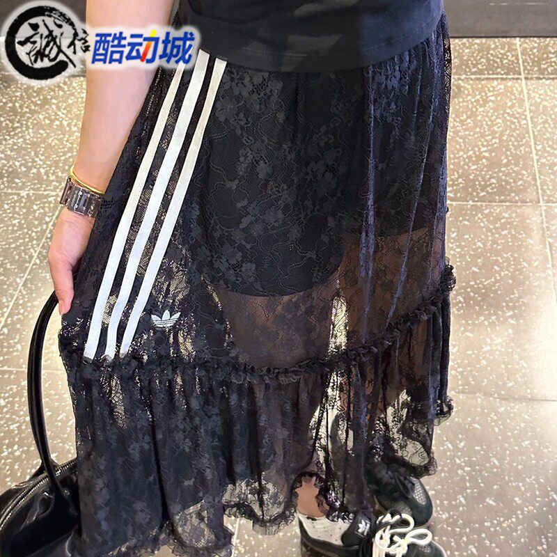 阿迪达斯三叶草女子新款安全裤蕾丝时尚百搭运动休闲半身裙KD2289