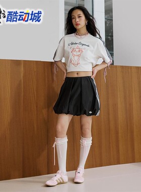 阿迪达斯三叶草玛丽猫联名款运动宽松落肩袖圆领T恤KC3099 KC3098