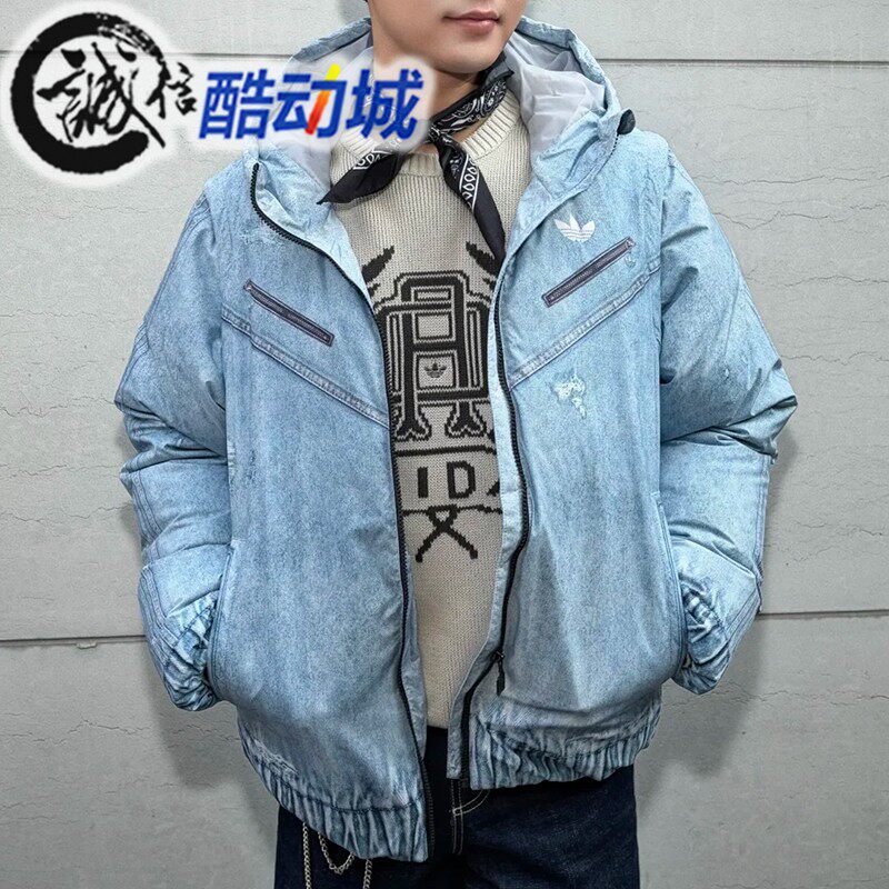 阿迪达斯三叶草男子牛仔羽绒服