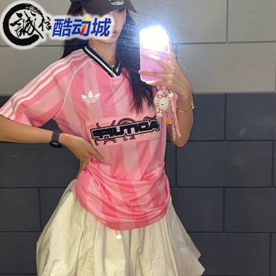 阿迪达斯三叶草运动短袖V领球衣