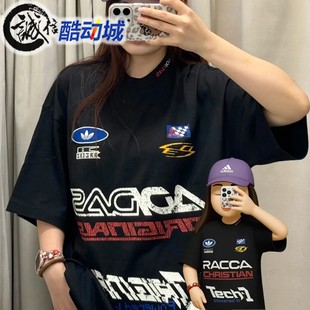 阿迪达斯三叶草男子赛车风纯棉透气运动宽松短袖T恤KH1195 KH1196