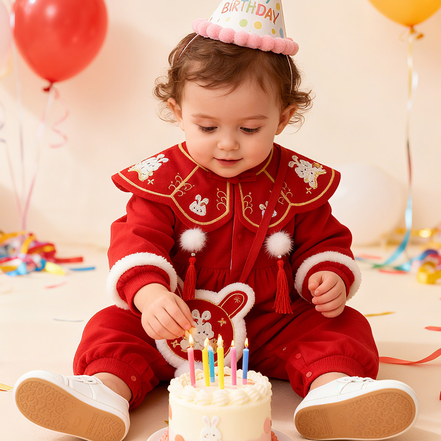 秋冬百日宴生日夹棉连体衣过年服