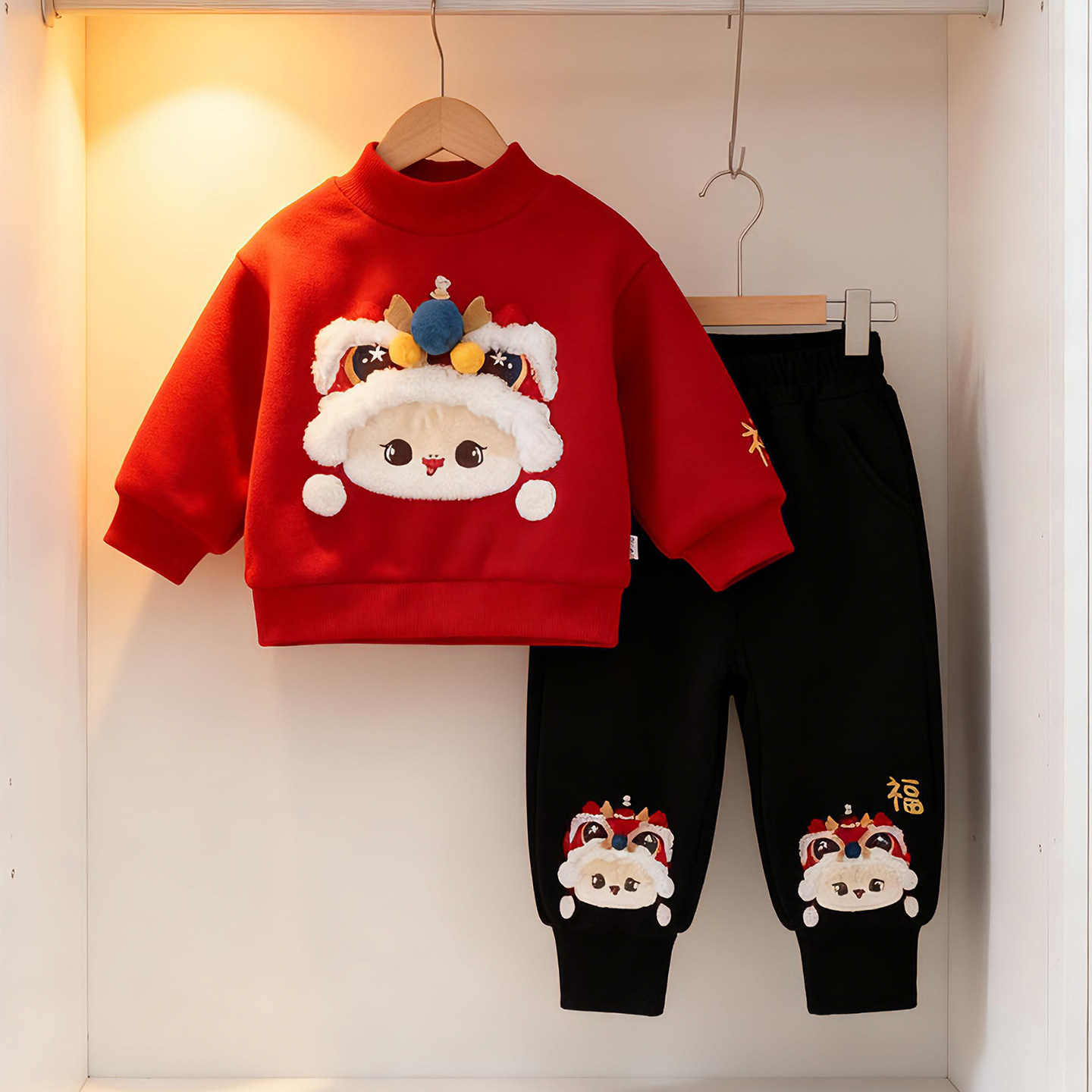 福娃加绒加厚衣服婴儿卫衣裤子