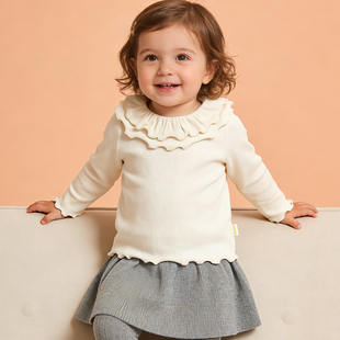 溯格春季儿童打底衫2026新款女童a类上衣半高领白色宝宝长袖毛衣