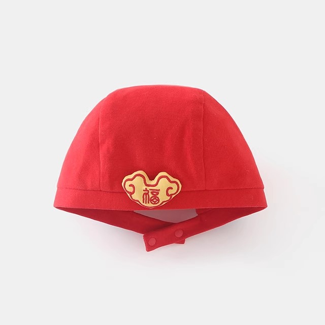 满月红色喜庆宝宝周岁婴儿帽子