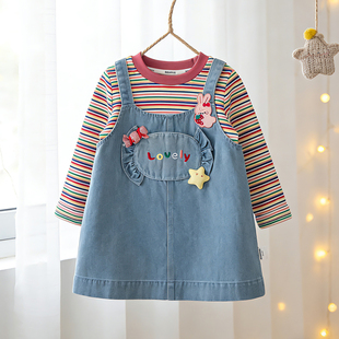 女童两件套连衣裙婴儿牛仔背带裙80码 ins风格 新款 春季 140码