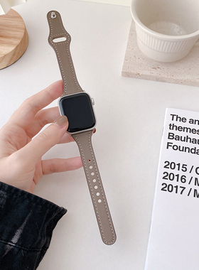 苹果手表s6表带iwatch5/4/3代真皮applewatchSE高级s7/s8牛皮腕带