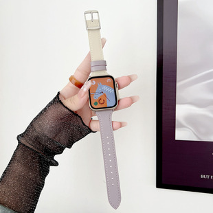 拼色iwatch手表带小香风苹果手表s8真皮applewatchse2/s7/s6表带5