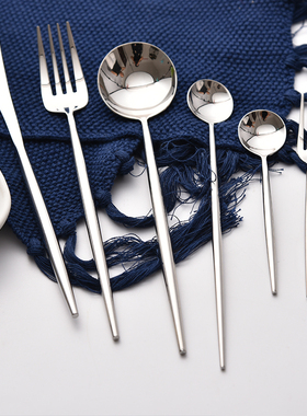 净之居 304不锈钢刀叉勺筷套装 西餐餐具四件套黑色金色亮光勺子