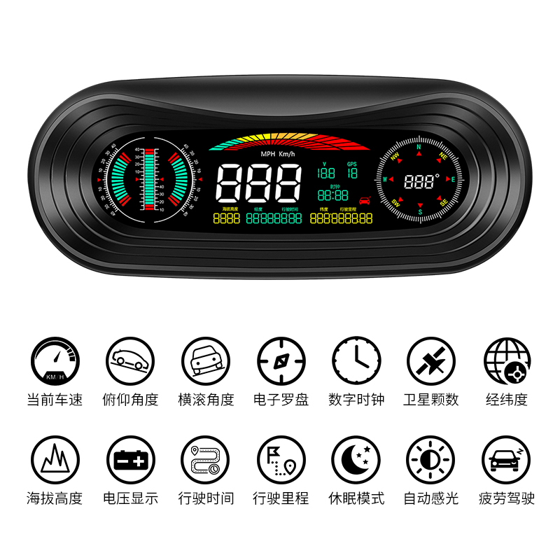 车载抬头显示器HUDp汽车GPS卫星时间海拨坡度仪越野车速度投影仪