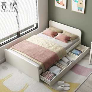 全实木儿童床北欧1米小床1.2米单人抽屉床现代男女孩小户型储物床