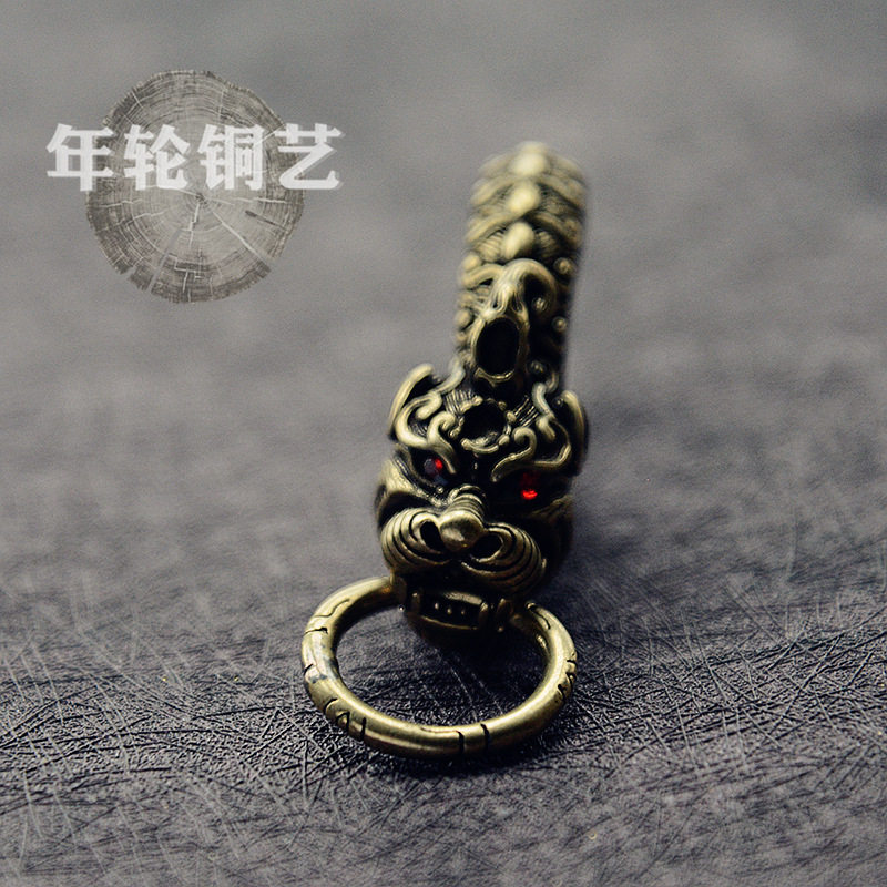 铜饰纯黄铜龙头钥匙扣生肖龙钥匙链腰扣汽车钥匙扣挂件