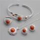 民族风银饰珊瑚石四件套装 戒子项链耳饰手手镯蒙古银饰特色新款