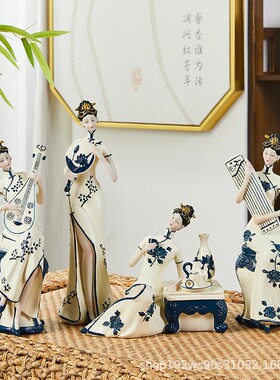 新中式古风仕女摆件创意国风客厅玄关酒柜酒店餐桌中间高端装饰品