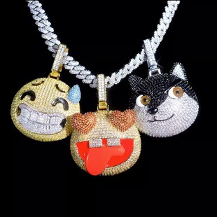 ins狗头尬笑流汗黄豆爱心表情包项链吊坠嘻哈潮流个性吊坠男女款