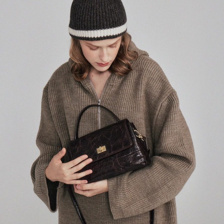 法式复古hobo牛皮中号手提包2025秋冬新款真皮大容量单肩斜挎女包