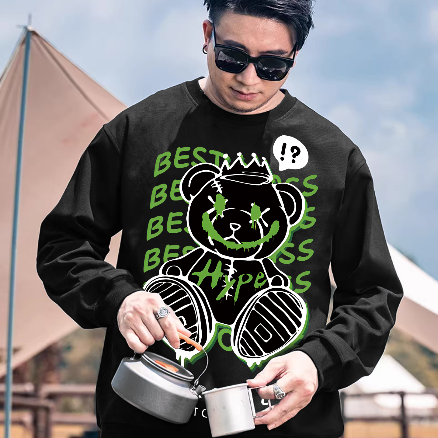 肥佬休闲保暖小熊卫衣加肥加大码