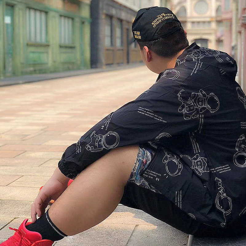 潮牌胖哥防晒衣夏季新款肥佬休闲宽松加肥加大卡通薄款外套服10XL