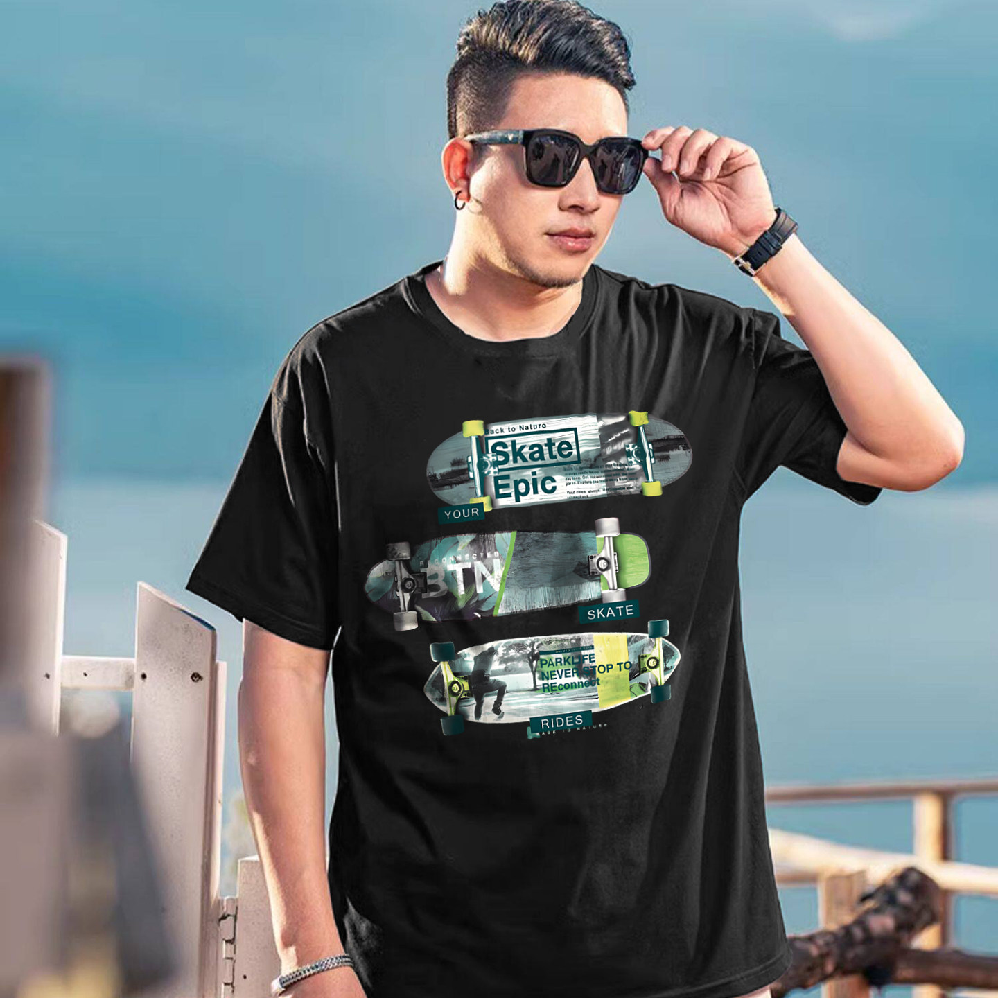 短袖男款2026新款莱卡棉欧美休闲宽松圆领加肥加大肥佬显瘦t恤衫