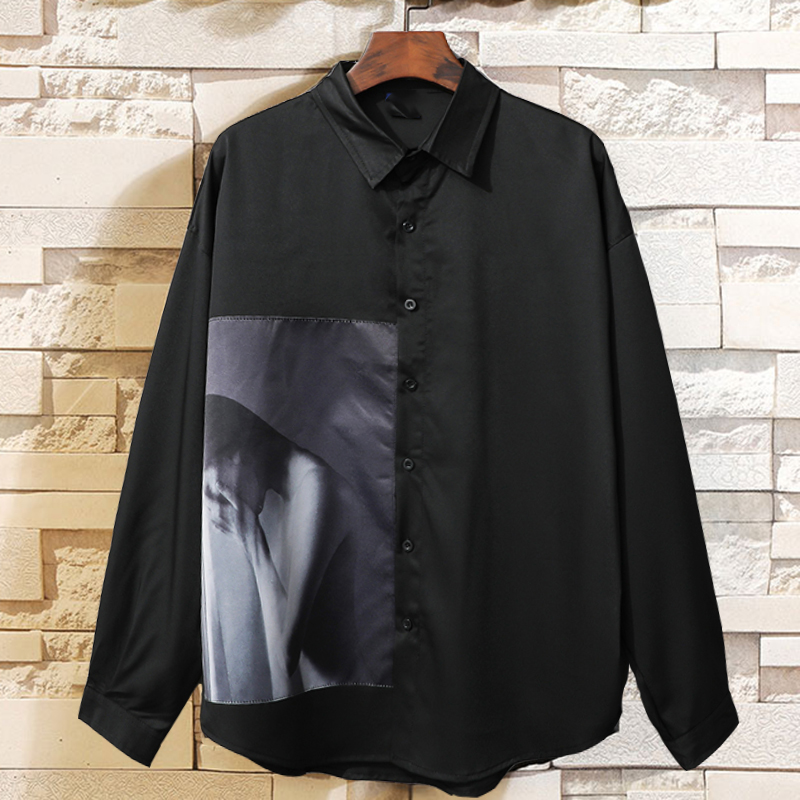 大码显瘦翻领嘻哈打底长袖衬衫