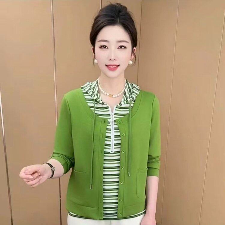 正品2026春季新款时尚假两件洋气百搭连帽女装卫衣