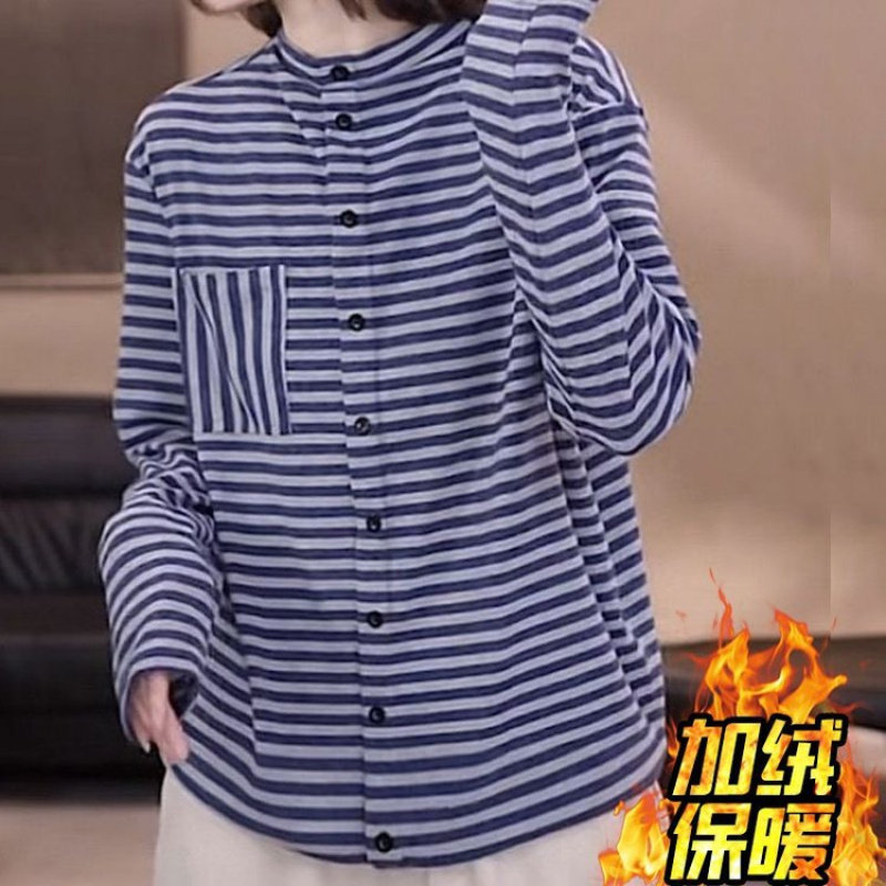 2025秋冬新款宽松条纹t恤宽松显瘦百搭上衣女装