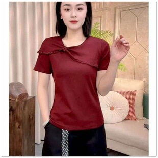 时尚 新款 洋气方领短袖 打底衫 女 正品 气质显廋衬衫 2026年夏季