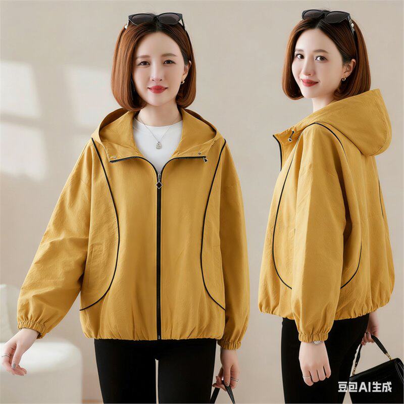 正品短款连帽外套女2026春秋季新款宽松百搭休闲夹克上衣开衫