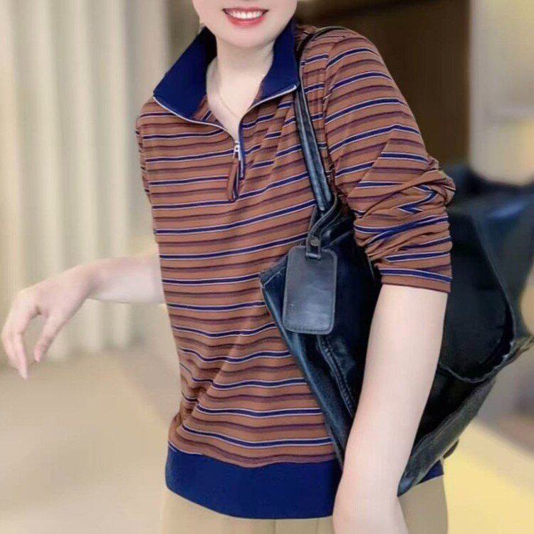 正品棉条纹拉链休闲大版卫衣2026春季新款女装卫衣