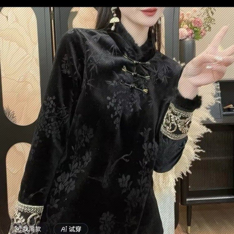 新中式国风妈妈提花加绒打底衫2025秋冬新款显瘦上衣女装