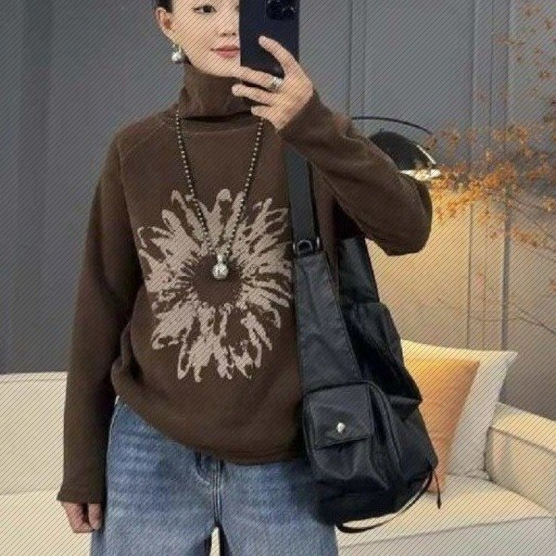 保暖奥粒绒冬季高龄印花打底衫女