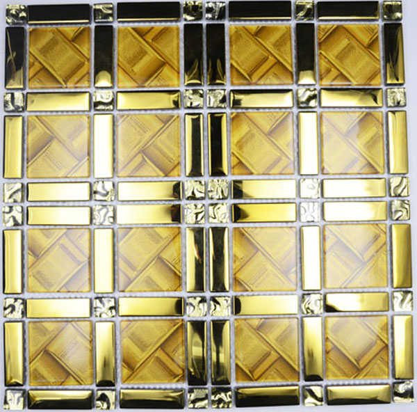 简约现代玻璃拼图客厅电视背景墙黄色电镀马赛克洗手间阳台玛赛克