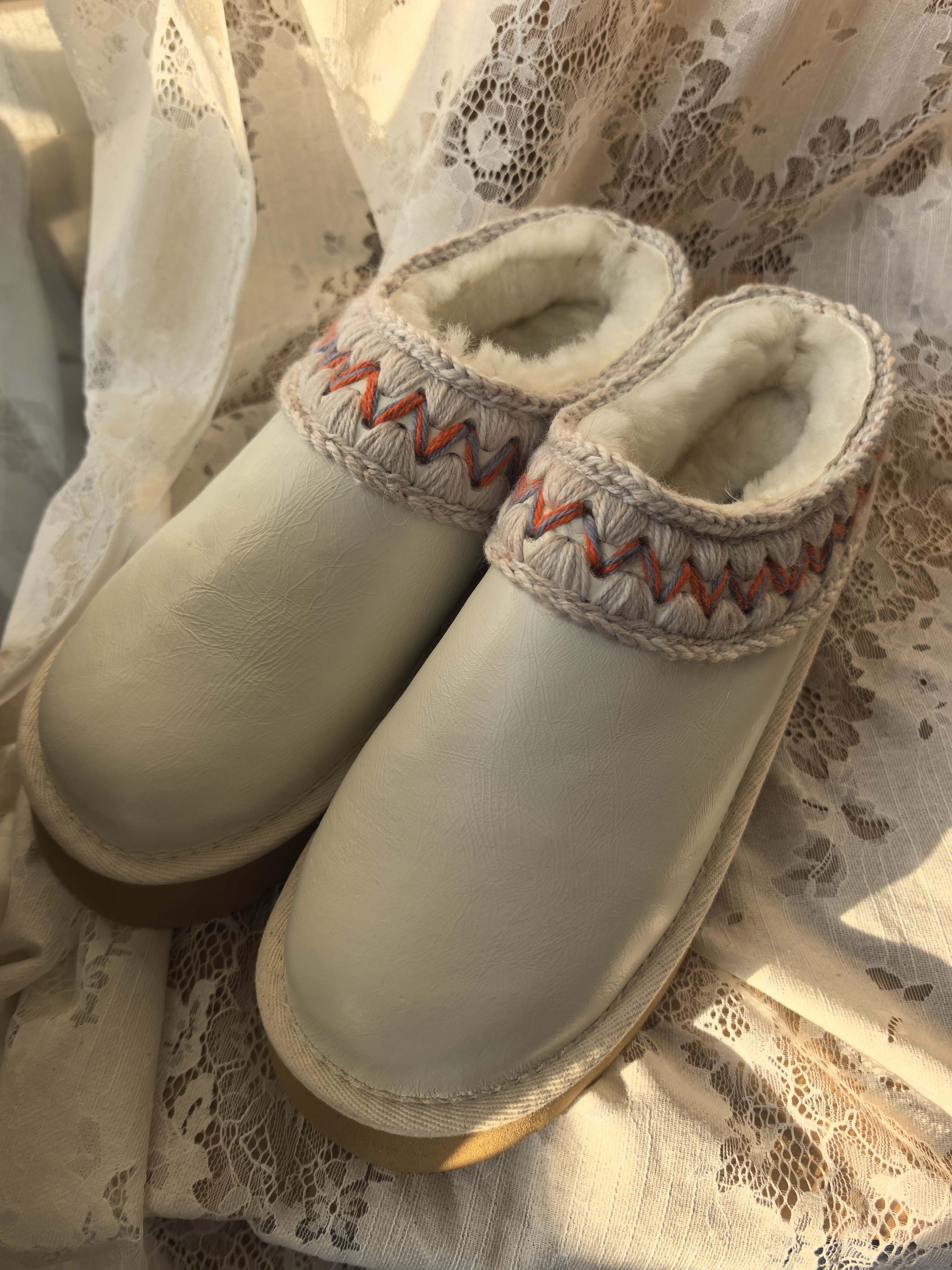 POHIOSAY女士羊皮毛一体雪地靴毛线编白色厚底拖鞋一脚蹬,女鞋,时尚雪地靴,淘宝优惠券,粉丝福利购,淘宝优惠卷