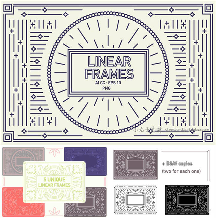 A0189矢量AI设计素材 复古线条风格卡片边框背景图