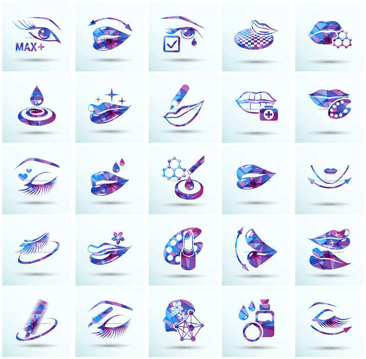 a0423矢量ai设计素材 眼睛嘴唇睫毛口红钻石切割几何渐变风格图标