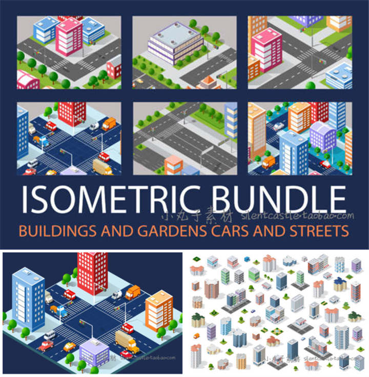 A0264矢量AI设计素材扁平化轴测图isometric基础设施城市建筑模块