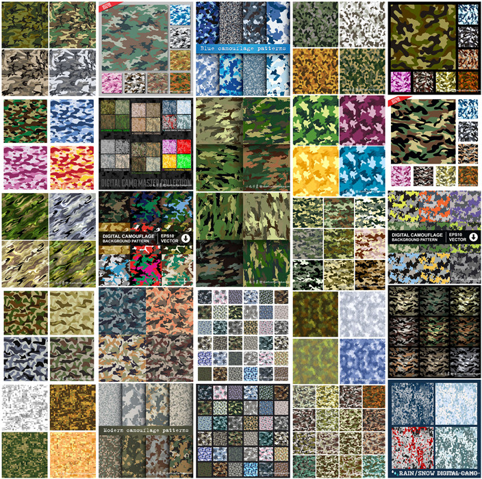 A0073矢量AI设计素材 200+迷彩纹理肌理背景纹理图案