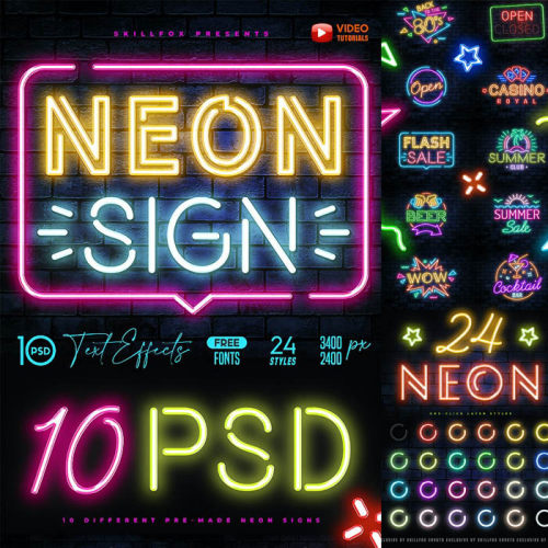 P0228高清ps设计素材 霓虹灯招牌logo文字特效PS模板样式插件asl