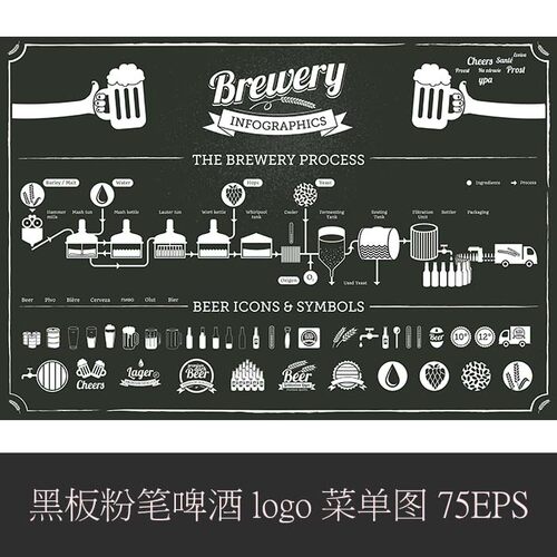 A0287矢量AI设计素材 75张黑板粉笔酒水啤酒威士忌logo标签菜单图